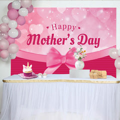 Lofaris Pink Happy Mother's Day Backdrop with Bokeh Hearts and Ribbon Bow, Elegant Background for Celebration Party Decor