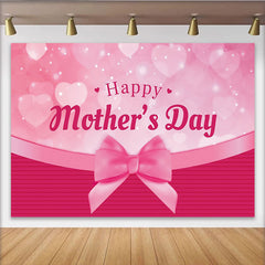 Lofaris Pink Happy Mother's Day Backdrop with Bokeh Hearts and Ribbon Bow, Elegant Background for Celebration Party Decor