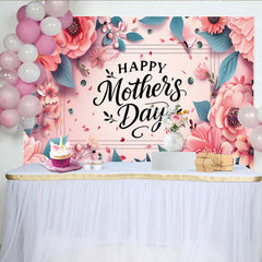 Lofaris Pink Floral Happy Mothers Day Backdrop with Butterflies, Elegant Photography Background for Celebration Party