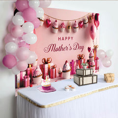 Lofaris Pink Happy Mother's Day Backdrop with Sweet Cupcakes Balloons, Party Background for Celebration and Photoshoot
