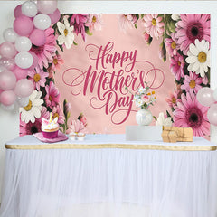Lofaris Pink Floral Happy Mother's Day Backdrop with Daisy Flowers, Elegant Photography Background for Family Celebration