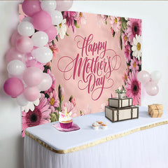 Lofaris Pink Floral Happy Mother's Day Backdrop with Daisy Flowers, Elegant Photography Background for Family Celebration