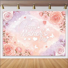 Lofaris Pink Floral Happy Mothers Day Backdrop with Roses, Elegant Photo Background for Family Celebration Party Decor