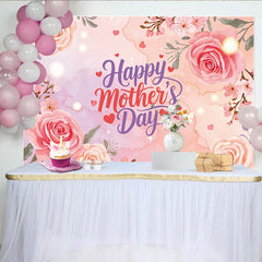Lofaris Pink Floral Mothers Day Backdrop with Roses and Cherry Blossoms, Elegant Background for Festive Celebration Decor