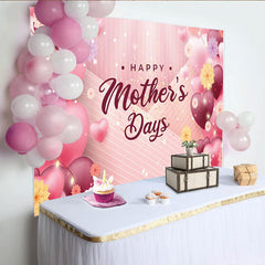 Lofaris Pink Happy Mothers Day Backdrop with Heart Balloons and Flowers, Striped Background for Party Decoration