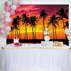 Lofaris Vibrant Tropical Sunset Photography Backdrop with Palm Trees, Scenic Beach Background for Summer Party and Studio Use