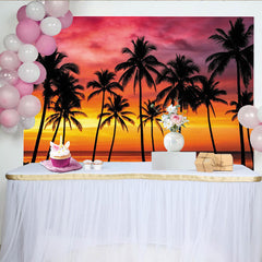 Lofaris Vibrant Tropical Sunset Photography Backdrop with Palm Trees, Beautiful Ocean Beach Background for Summer Party Decor