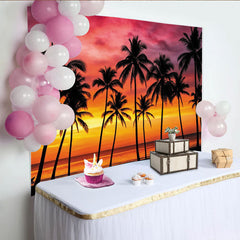 Lofaris Vibrant Tropical Sunset Photography Backdrop with Palm Trees, Beautiful Ocean Beach Background for Summer Party Decor