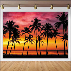 Lofaris Vibrant Tropical Sunset Photography Backdrop with Palm Trees, Beautiful Ocean Beach Background for Summer Party Decor