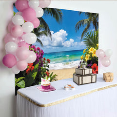 Lofaris Vibrant Tropical Beach Photography Backdrop with Palm Trees and Blue Ocean, Beautiful Summer Background for Vacation Photoshoot