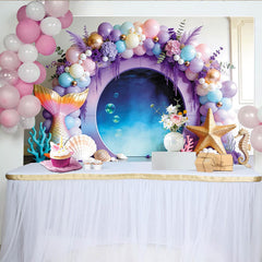 Lofaris Pastel Mermaid Birthday Backdrop with Balloons and Underwater Scene, Ocean Theme Party Decor for Girls Photoshoot and Celebration