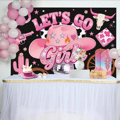 Lofaris Pink Cowgirl Birthday Backdrop with Disco Ball and Boots, Western Party Decoration for Girls Celebration