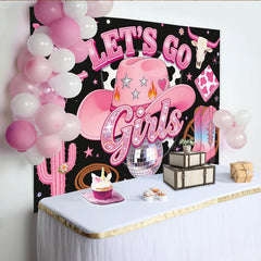 Lofaris Pink Cowgirl Birthday Backdrop with Disco Ball and Boots, Western Party Decoration for Girls Celebration