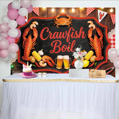 Lofaris Chalkboard Crawfish Boil Backdrop for Summer Party, Red Checkered Banner for Backyard Feast Decoration