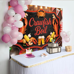 Lofaris Chalkboard Crawfish Boil Backdrop for Summer Party, Red Checkered Banner for Backyard Feast Decoration