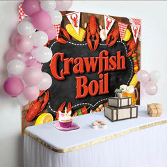 Lofaris Rustic Crawfish Boil Backdrop with Red Bunting and Corn, Festive Seafood Party Decor for Summer Outdoor Gathering