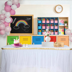 Lofaris Colorful Classroom Photography Backdrop with Rainbow Chalkboard, Vibrant School Locker Background for Kids Photoshoot
