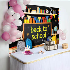 Lofaris Vibrant Back to School Backdrop with Blackboard and Globes, Educational Photo Background for Classroom Decor