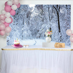 Lofaris Snow Covered Winter Forest Photography Backdrop with Winding Path, Serene Natural Scenery Background for Winter Themed Photoshoot