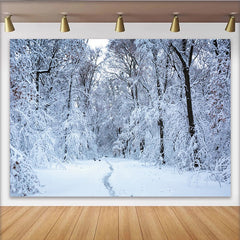 Lofaris Snow Covered Winter Forest Photography Backdrop with Winding Path, Serene Natural Scenery Background for Winter Themed Photoshoot
