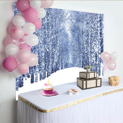 Lofaris Snowy Winter Forest Photography Backdrop with White Birch Trees and Falling Snow, Scenic Studio Background for Portrait