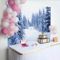 Lofaris Snowy Winter Forest Photography Backdrop with Pine Trees, Beautiful Studio Background for Holiday Portrait and Seasonal Photoshoot
