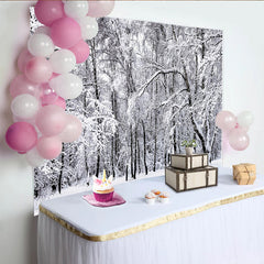 Lofaris Snowy Winter Forest Photography Backdrop with White Trees, Serene Nature Background for Studio Photoshoot