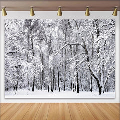 Lofaris Snowy Winter Forest Photography Backdrop with White Trees, Serene Nature Background for Studio Photoshoot