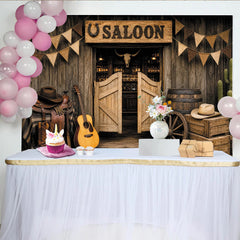 Lofaris Rustic Western Saloon Photography Backdrop with Cowboy Decor, Old West Wood Door Background for Studio Photoshoot