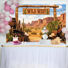 Lofaris Wild West Desert Photography Backdrop with Wooden Arch and Cacti, Cowboy Theme Background for Studio Photoshoot and Party Decor