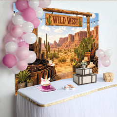 Lofaris Wild West Desert Photography Backdrop with Wooden Arch and Cacti, Cowboy Theme Background for Studio Photoshoot and Party Decor