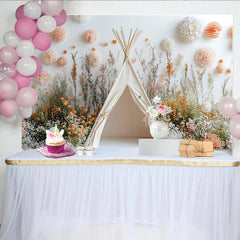 Lofaris Whimsical Wildflower Teepee Photography Backdrop with Soft Floral Decor, Natural Studio Background for Baby and Children Portrait