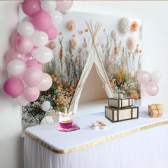 Lofaris Whimsical Wildflower Teepee Photography Backdrop with Soft Floral Decor, Natural Studio Background for Baby and Children Portrait