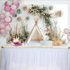 Lofaris Boho Floral Teepee Photography Backdrop with Pastel Flowers, Whimsical Studio Background for Baby and Child Photoshoot
