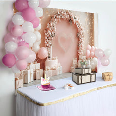 Lofaris Pink and White Balloons Valentines Day Photography Backdrop, Elegant Heart Arch Background for Romantic Portraits and Party Decor