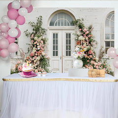 Lofaris Rustic Wood Floral Photography Backdrop with White Roses, Elegant Vintage Wall Tapestry for Wedding Party Props