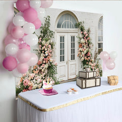 Lofaris Rustic Wood Floral Photography Backdrop with White Roses, Elegant Vintage Wall Tapestry for Wedding Party Props