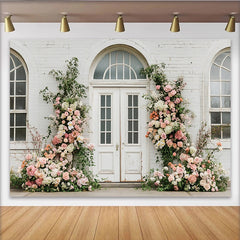 Lofaris Rustic Wood Floral Photography Backdrop with White Roses, Elegant Vintage Wall Tapestry for Wedding Party Props