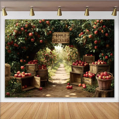 Lofaris Rustic Apple Orchard Photography Backdrop with Red Apples, Charming Harvest Background for Autumn Photoshoot