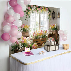 Lofaris Black and Gold Happy Birthday Backdrop with Balloons, Elegant Party Decoration Prop for Men and Women