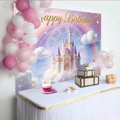 Lofaris Magical Princess Birthday Backdrop with Castle and Rainbow, Dreamy Photo Background for Girls Party Decoration