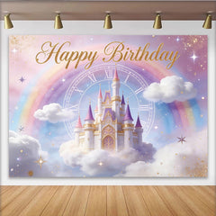 Lofaris Magical Princess Birthday Backdrop with Castle and Rainbow, Dreamy Photo Background for Girls Party Decoration