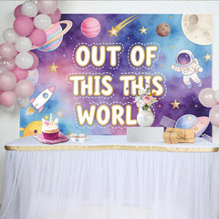 Lofaris Out of This World Cartoon Space Birthday Backdrop with Astronaut and Planets, Galaxy Photography Background for Kids Party