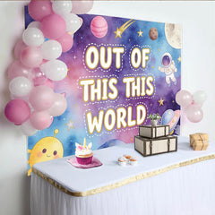 Lofaris Out of This World Cartoon Space Birthday Backdrop with Astronaut and Planets, Galaxy Photography Background for Kids Party