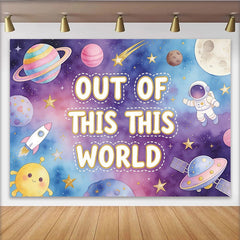Lofaris Out of This World Cartoon Space Birthday Backdrop with Astronaut and Planets, Galaxy Photography Background for Kids Party
