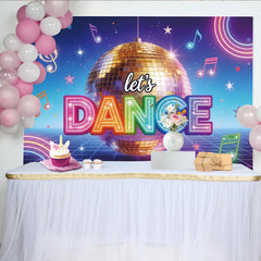 Lofaris Vibrant Disco Ball Dance Backdrop with Neon Lights, Glitter Musical Notes Party Background for Event Photography