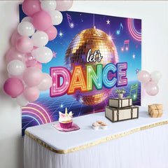 Lofaris Vibrant Disco Ball Dance Backdrop with Neon Lights, Glitter Musical Notes Party Background for Event Photography