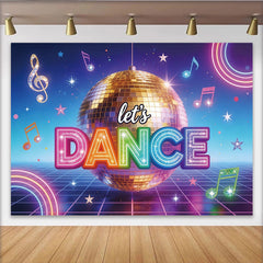 Lofaris Vibrant Disco Ball Dance Backdrop with Neon Lights, Glitter Musical Notes Party Background for Event Photography