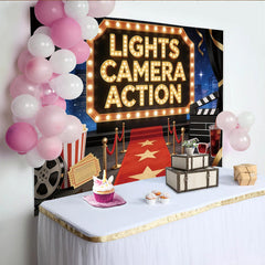 Lofaris Hollywood Movie Premiere Birthday Backdrop, Lights Camera Action Red Carpet Gold Star Theme for Party Photo Booth