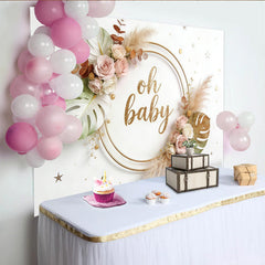 Lofaris Golden Oh Baby Boho Floral Baby Shower Backdrop with Roses and Pampas Grass, Elegant Photography Background for Party Decor